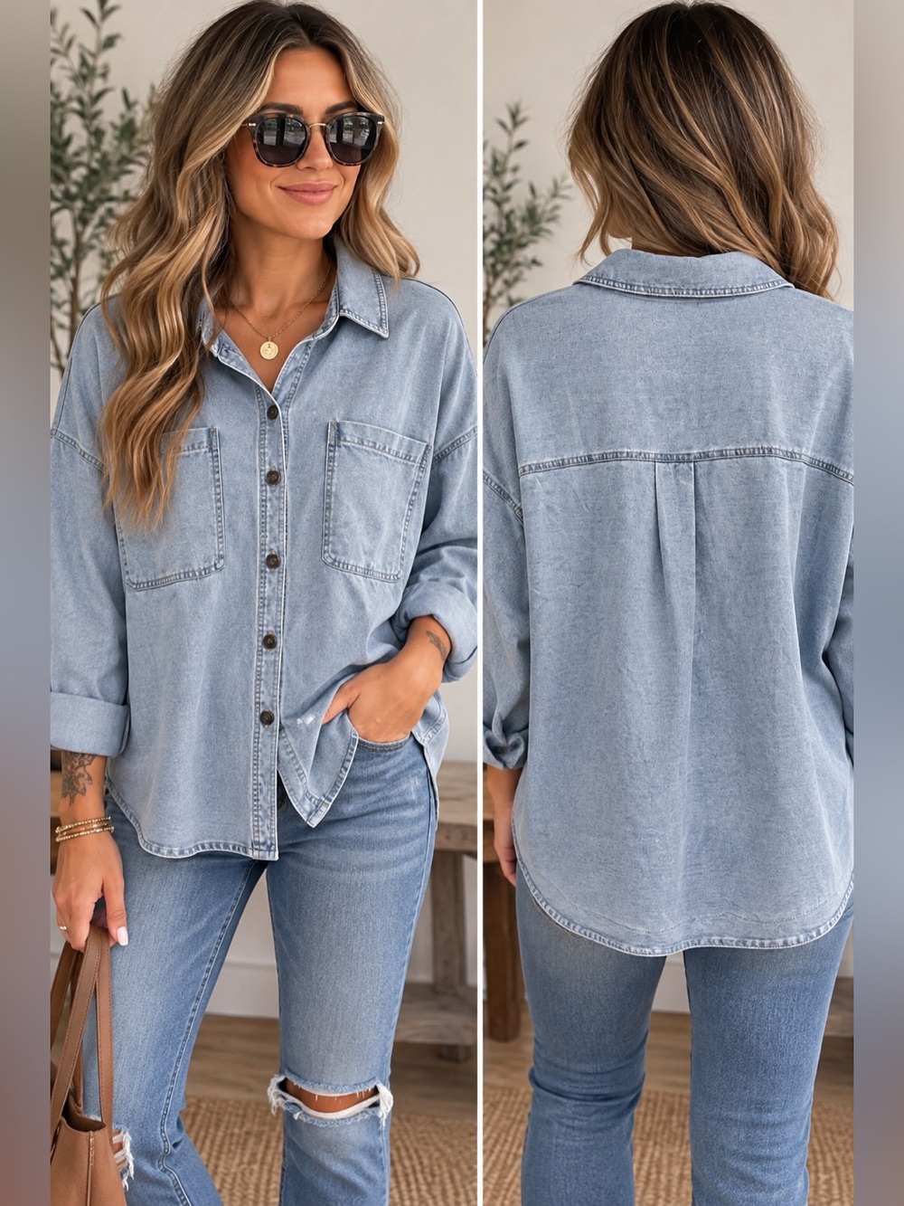NWT Nanette Lepore Oversized Bleached Light Blue Button-Up Shirt Size XL